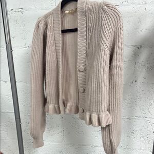 Elegant Cream Knit Cardigan Sweater - Love Shack Fancy - Size Small Ruffled End